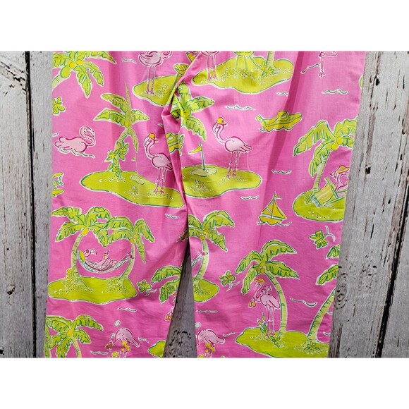 BF Women's 8 VINTAGE LILLY PULITZER Pink Palm Tree Tapered Leg Khaki Chino Pants - Picture 8 of 11
